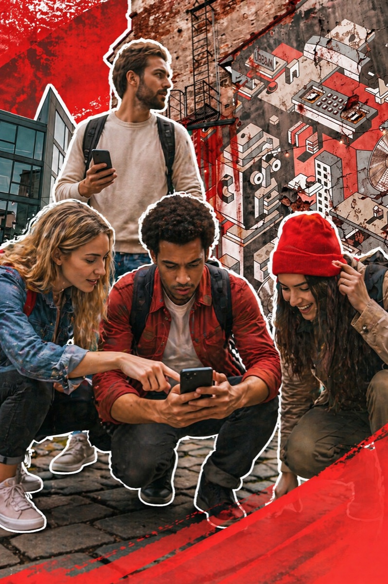 Competitive race — players sprinting through the city